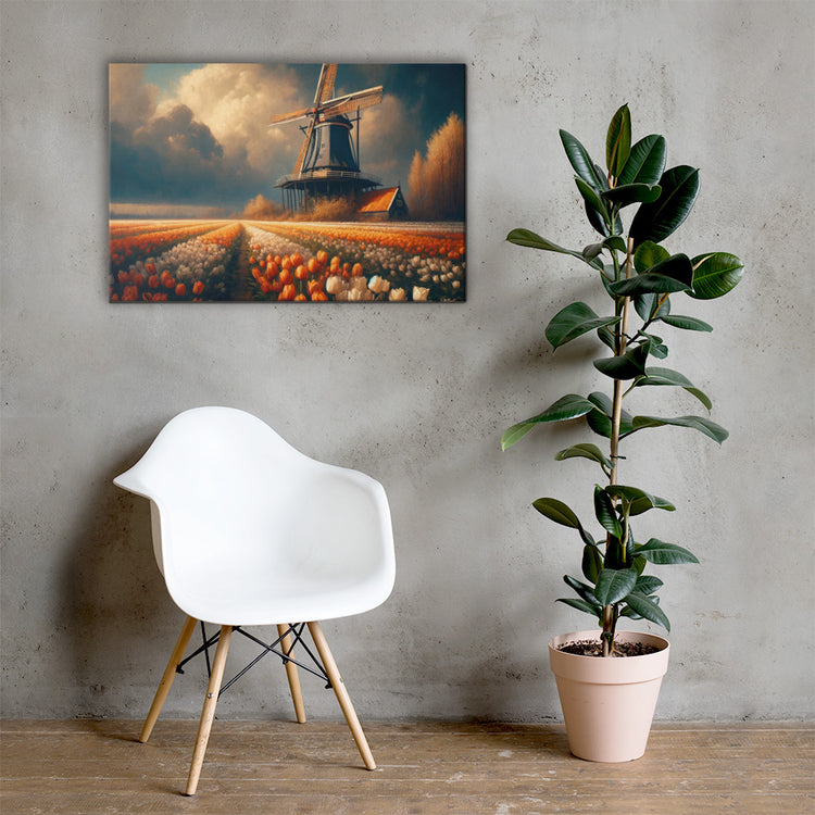 Dutch Serenity: Tulips and Windmill Canvas-Zach + Alison