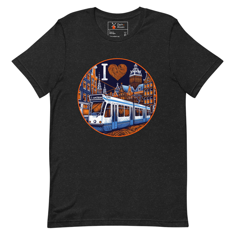 I ❤️ Trams - Modern Tram & Canal Houses in Amsterdam Unisex t-shirt-Zach + Alison
