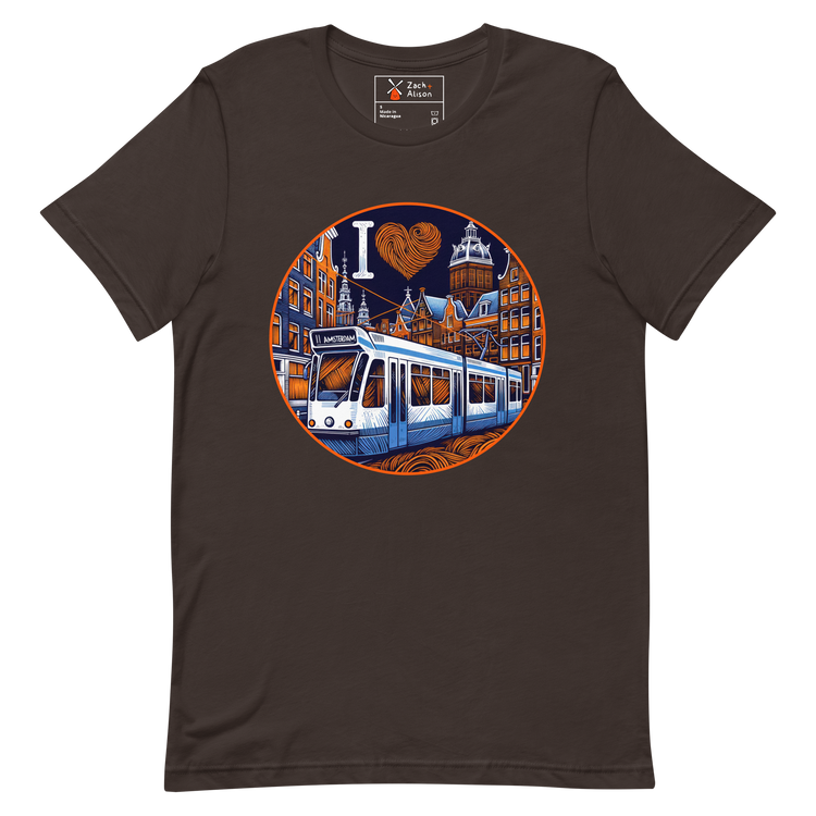 I ❤️ Trams - Modern Tram & Canal Houses in Amsterdam Unisex t-shirt-Zach + Alison