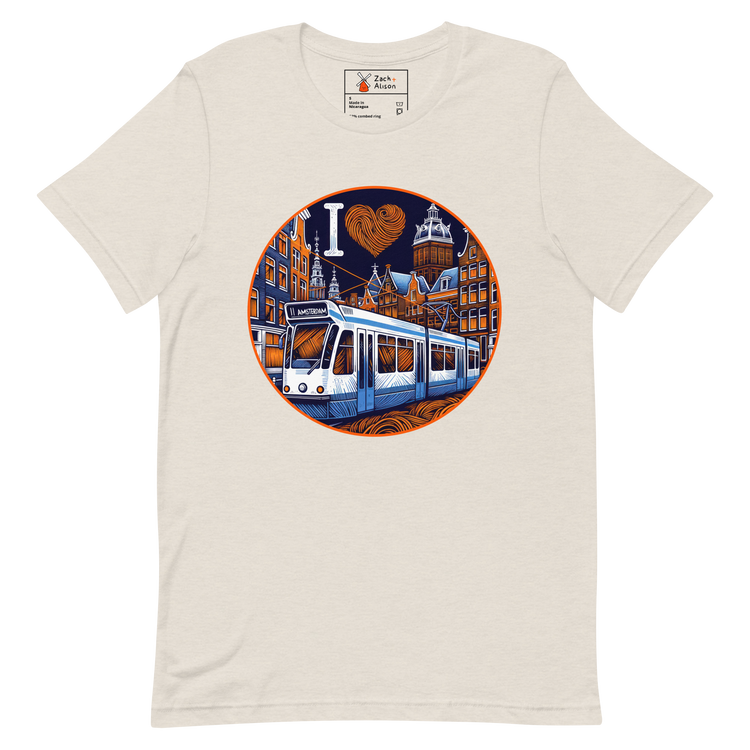 I ❤️ Trams - Modern Tram & Canal Houses in Amsterdam Unisex t-shirt-Zach + Alison