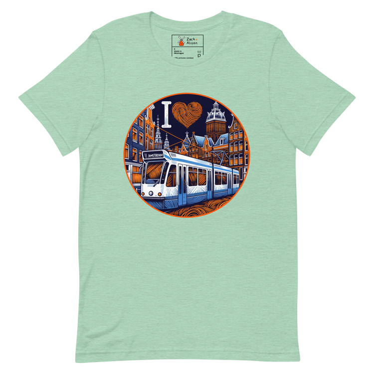I ❤️ Trams - Modern Tram & Canal Houses in Amsterdam Unisex t-shirt-Zach + Alison