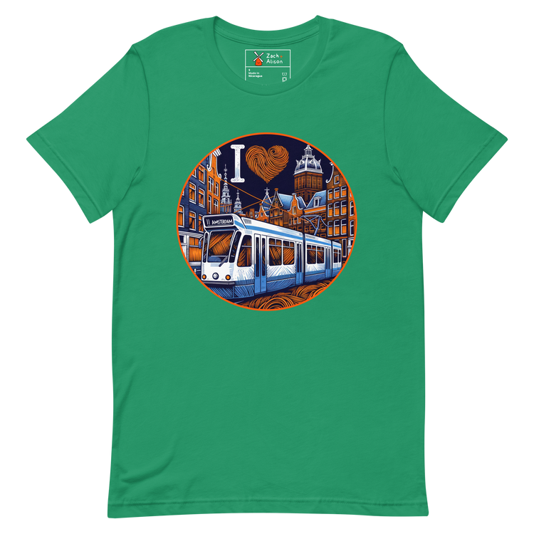 I ❤️ Trams - Modern Tram & Canal Houses in Amsterdam Unisex t-shirt-Zach + Alison