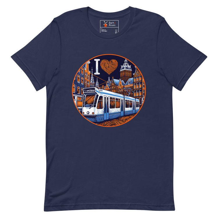 I ❤️ Trams - Modern Tram & Canal Houses in Amsterdam Unisex t-shirt-Zach + Alison