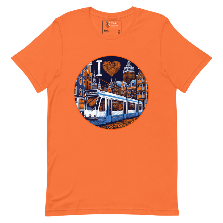 I ❤️ Trams - Modern Tram & Canal Houses in Amsterdam Unisex t-shirt-Zach + Alison