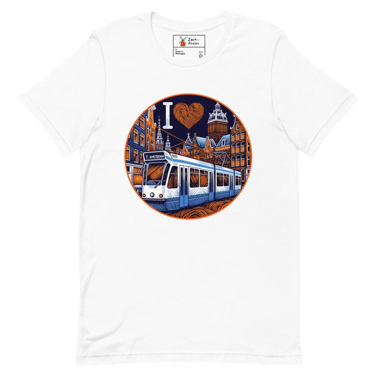 I ❤️ Trams - Modern Tram & Canal Houses in Amsterdam Unisex t-shirt-Zach + Alison