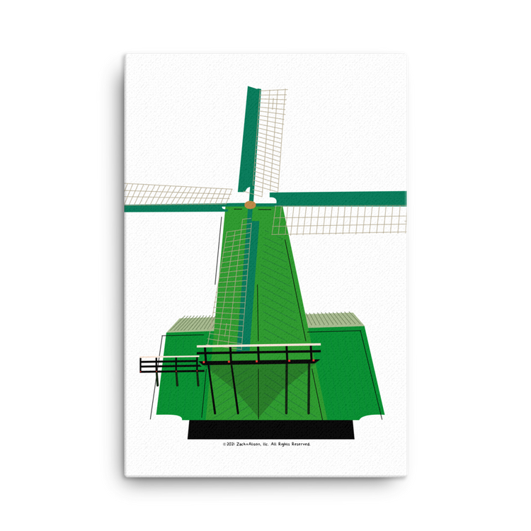 Retro Green Windmill Canvas-Wall Art-Zach + Alison