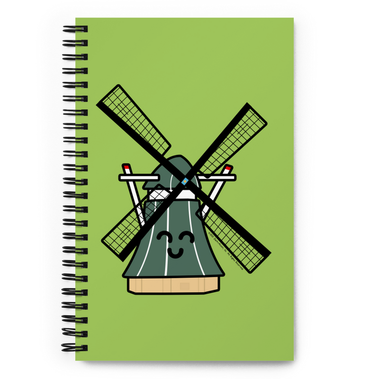 Green Windmill Spiral notebook-Spiral Notebook-Zach + Alison