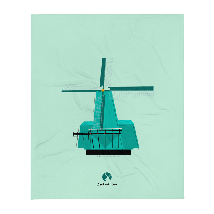 Retro Teal Windmill Throw Blanket-Zach + Alison
