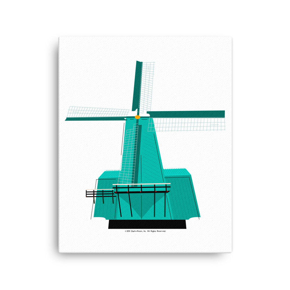 Retro Teal Windmill Canvas-Wall Art-Zach + Alison