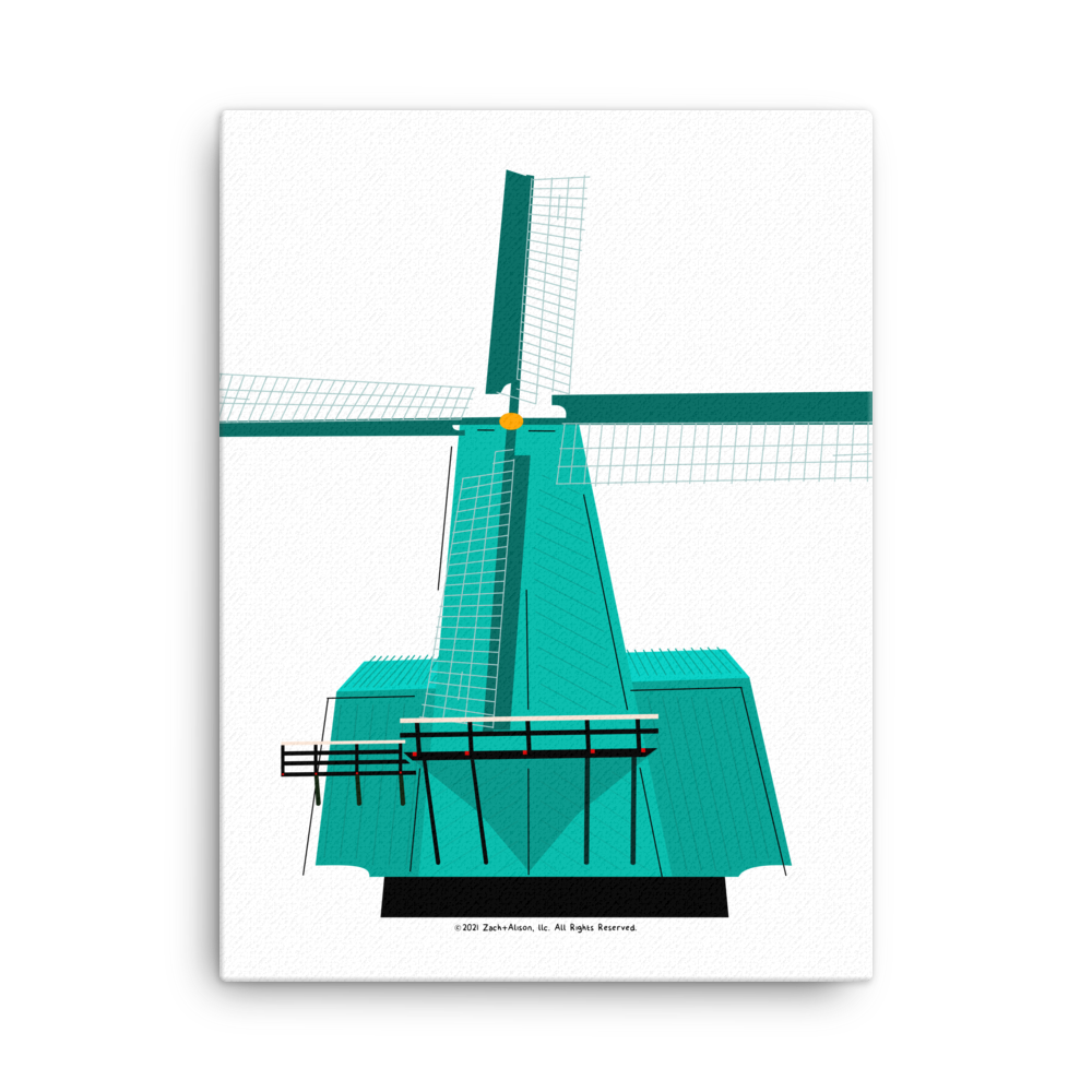 Retro Teal Windmill Canvas-Wall Art-Zach + Alison