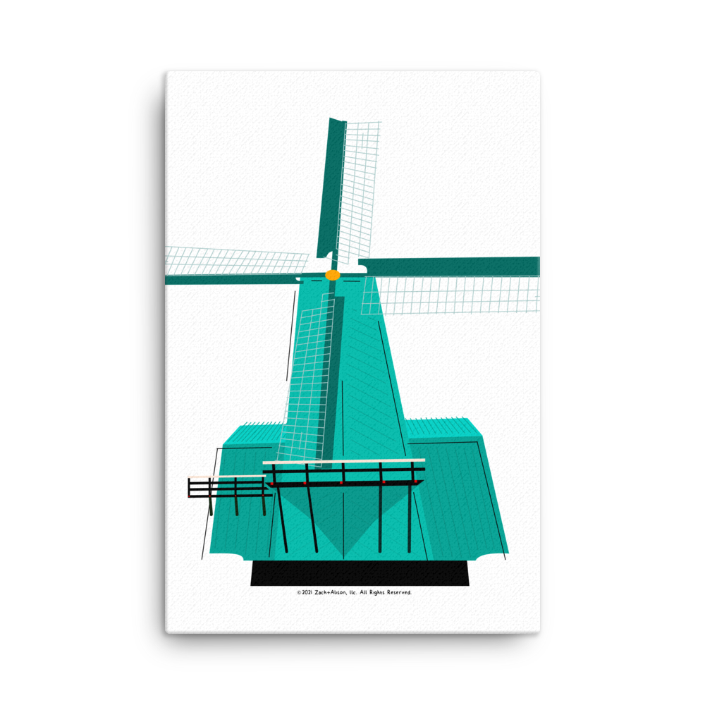 Retro Teal Windmill Canvas-Wall Art-Zach + Alison