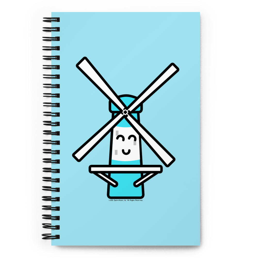 Blue Windmill Spiral notebook-Spiral Notebook-Zach + Alison